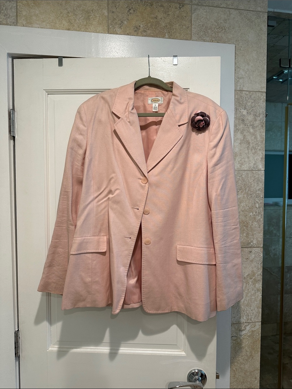Talbots Soft Pink Women's Blazer with Floral Pin
